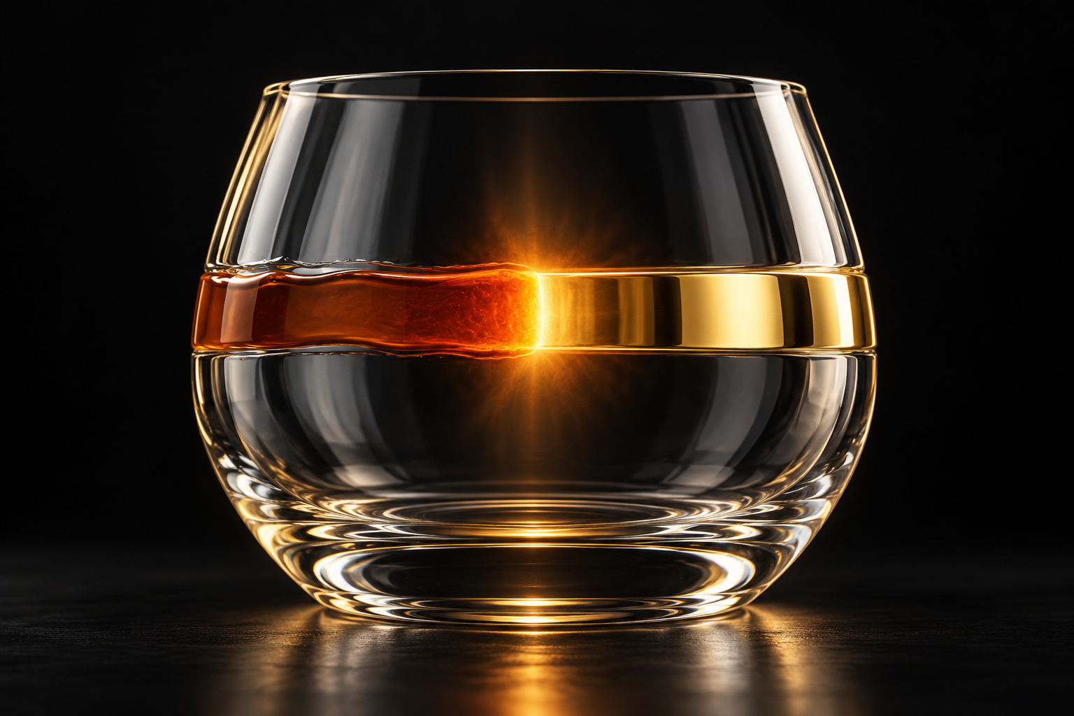 Concept image of a brown decorative band on glass becoming a bright gold band