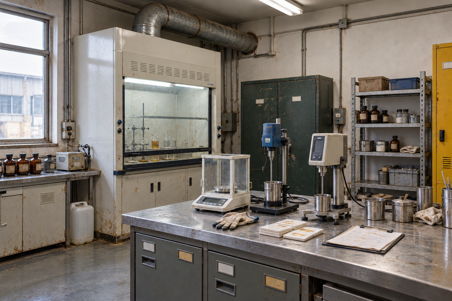 Daily test room in a traditional materials factory, visual illustration